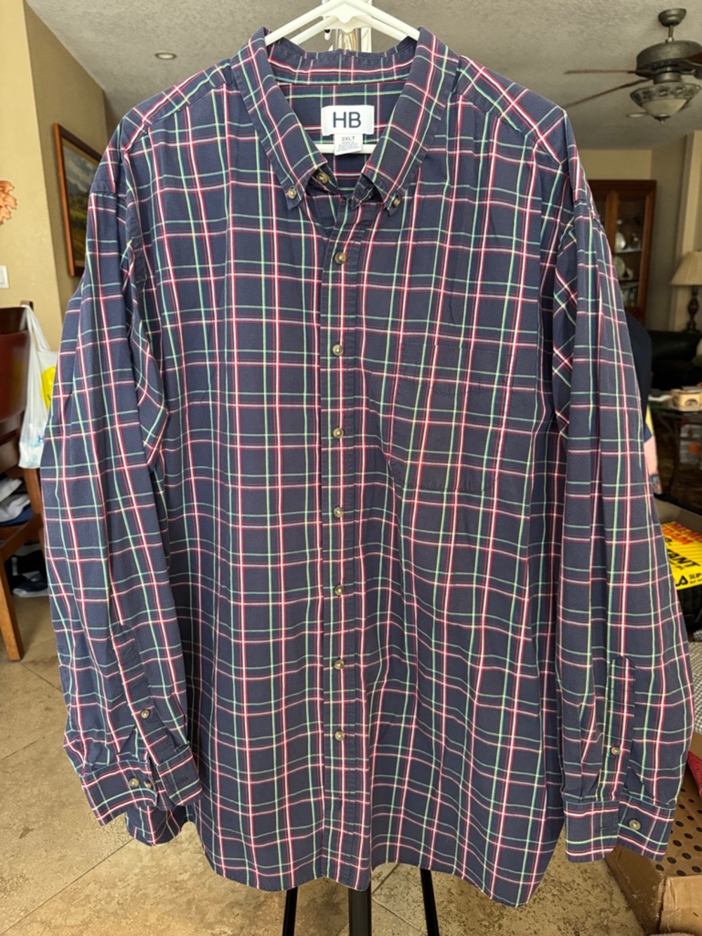 Men's Navy Plaid Button-Down Shirt